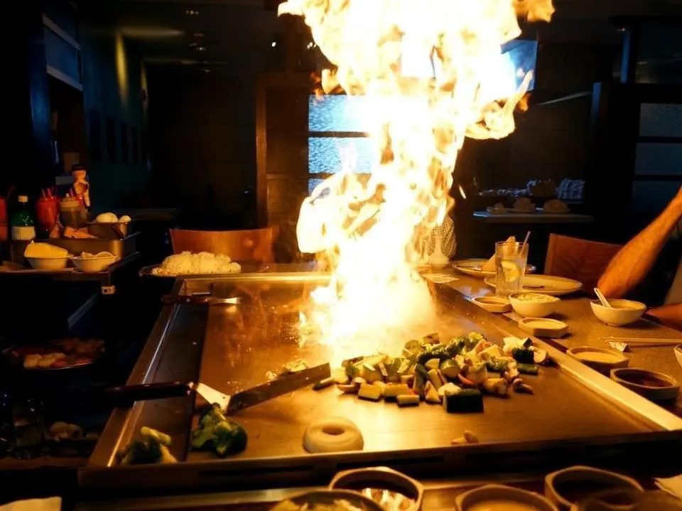 Hibachi flame at the grill at Abis in Greenwich