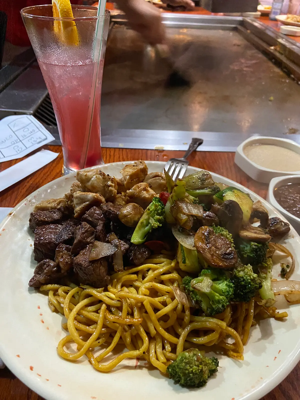 Hibachi steak with noodles at Abis in Greenwich